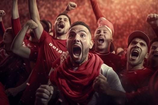 Excited Morocco football fans cheering for their team during a game at stadium. ai generated pro photo