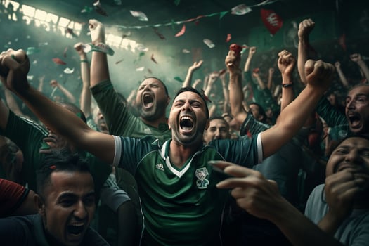 Excited Bangladesh football fans cheering for their team during a game at stadium. ai generated pro photo