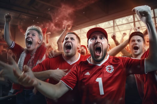Excited Canada football fans cheering for their team during a game at stadium. ai generated pro photo