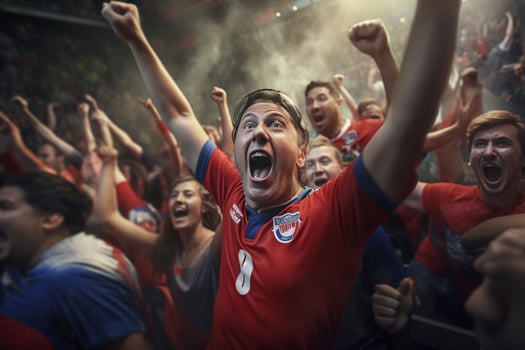 Excited Costarica football fans cheering for their team during a game at stadium. ai generated pro photo