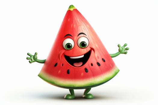 Funny watermelon character with green hat on white background. Vector illustration. ai generated pro photo