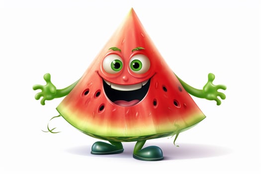 Funny watermelon character with green hat on white background. Vector illustration. ai generated pro photo