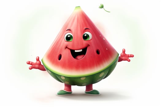 Funny watermelon character with green hat on white background. Vector illustration. ai generated pro photo