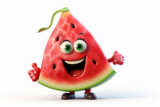 Funny watermelon character with green hat on white background. Vector illustration. ai generated pro photo
