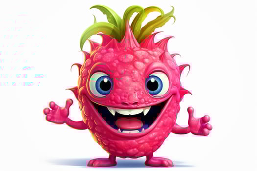 Cartoon character of dragon fruit with funny expression. Ai generated pro photo