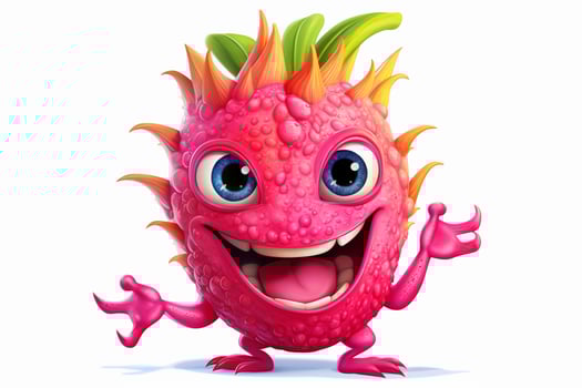Cartoon character of dragon fruit with funny expression. Ai generated pro photo