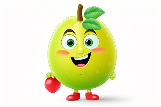 Funny green guava fruit character isolated on white background. Ai generated pro photo