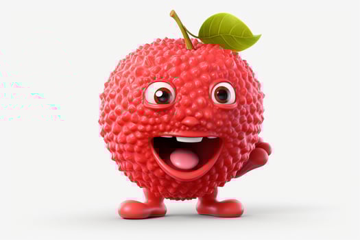Funny lychee fruit character on white background. Ai generated pro photo