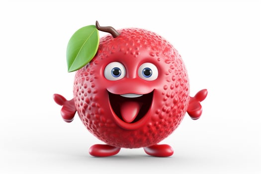 Funny lychee fruit character on white background. Ai generated pro photo