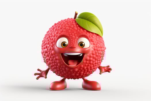 Funny lychee fruit character on white background. Ai generated pro photo