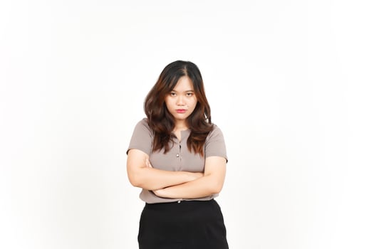 Angry Face Expression Of Beautiful Asian Woman Isolated On White Background photo