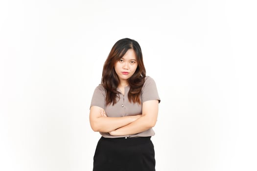 Angry Face Expression Of Beautiful Asian Woman Isolated On White Background photo