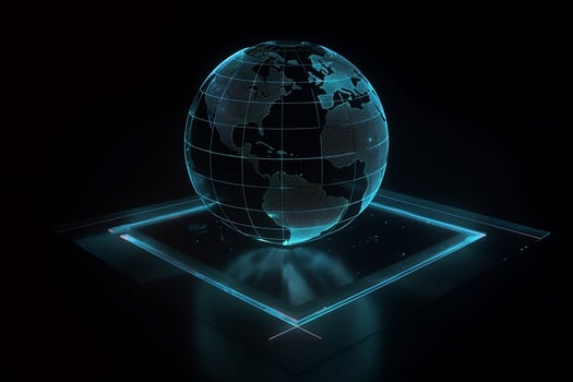a futuristic globe with glowing blue lines. Generative AI photo