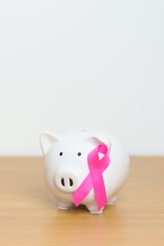 October Breast Cancer Awareness month, Pink Ribbon with Piggy Bank for support illness life. Health, Donation, Charity, Campaign, Money Saving, Fund, women day and World cancer day concept photo