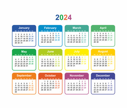 Calendar grid 2024 colorful Simple layout of pocket or wall calendar photo