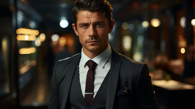 Male businessman office worker in an expensive classic suit in the office photo
