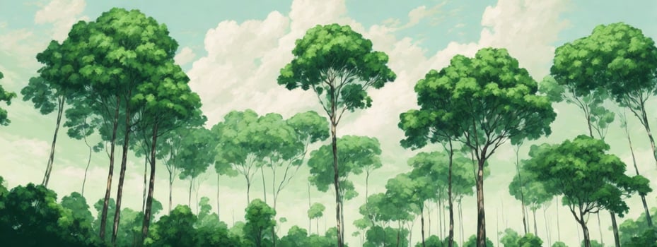Looking up at the green tops of trees.. AI generated photo