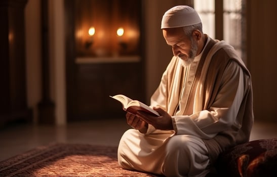 He is making a traditional prayer to God and reading the Quran. AI Generative photo