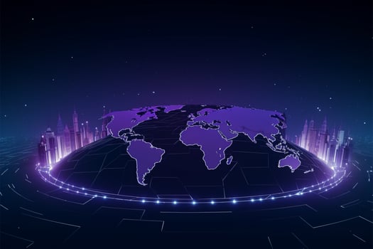 Digital globe. 3D world map is backdrop for contemporary technological themes AI Generated photo
