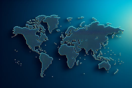 Dotted blue world map illustration against a captivating background AI Generated photo