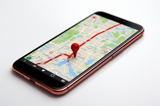 Isolated white background, Map on smartphone screen with two red markers AI Generated photo