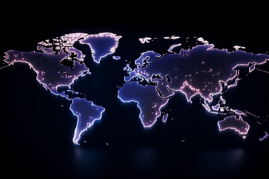 Neon dots shape world map, vividly portraying the essence of globalization AI Generated photo