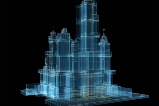 Precision in darkness. Detailed 3D x ray building isolated in black AI Generated photo