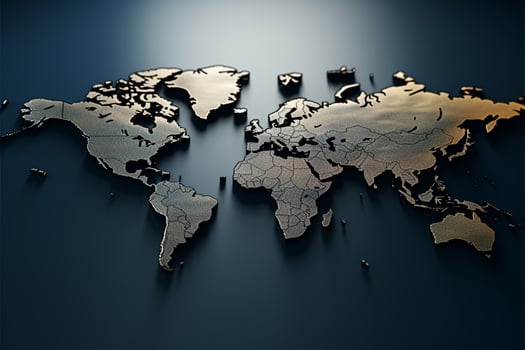 Three dimensional portrayal of a textured extruded world map AI Generated photo