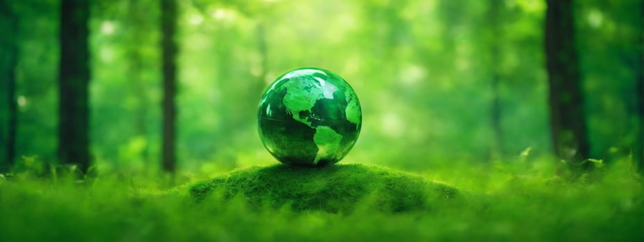 Green Globe On Moss - Environmental Concept. AI generated photo