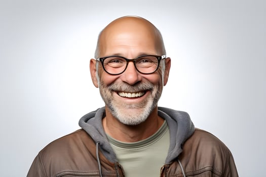 a bald man with glasses and a beard smiling. ai generative photo