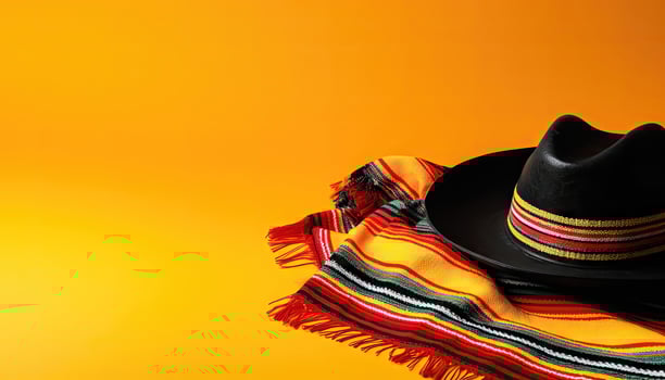 Festive Mexican Elements - Sombrero Hat and Poncho on Yellow - Generative AI photo