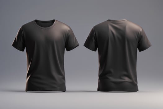 Blank T Shirt color black template front and back view on white background. AI generated photo