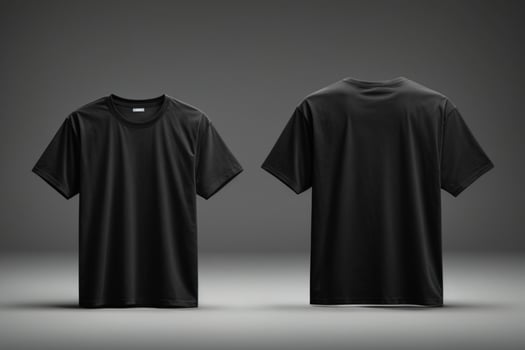 Blank T Shirt color black template front and back view on white background. AI generated photo