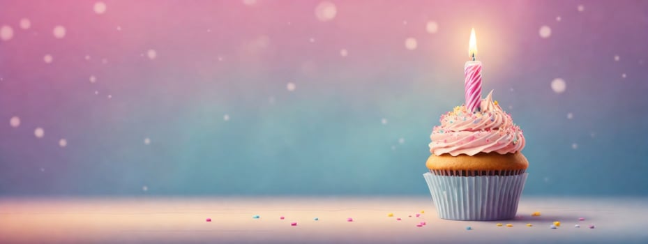 Birthday Cupcake With One Candle. AI generated photo