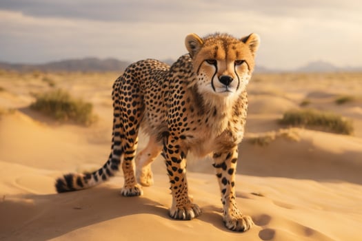 Cheetah in dunes. AI generated photo