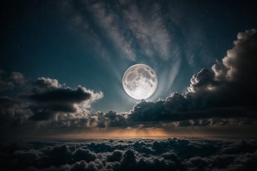 Romantic Moon In Starry Night Over Clouds. AI generated photo