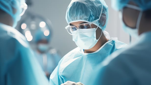 group of doctor surgery in operation room. AI Generated. photo