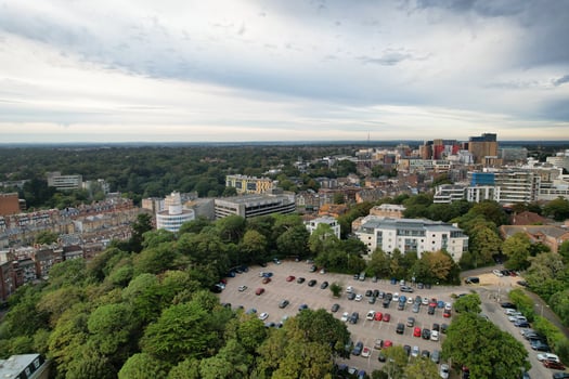 Ariel Footage of Attractive Tourist Destination at Bournemouth City Sandy Beach and Ocean of England Great Britain, Aerial Footage Captured with Drone's Camera on August 23rd, 2023 During sunny Day. photo