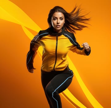 Young sport girl on yellow background photo
