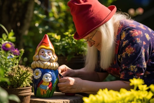 Woman coloring garden gnome photo