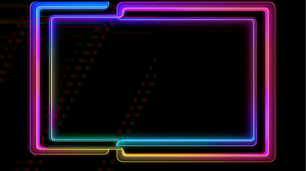 Neon border frame, Multi-colored neon lamp on a black background. Halogen light, Generative AI illustration photo