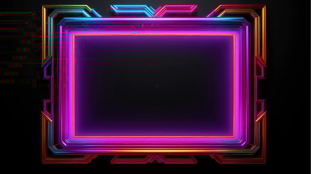 Neon border frame, Multi-colored neon lamp on a black background. Halogen light, Generative AI illustration photo