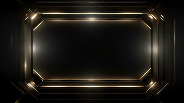 Gold shiny glowing vintage frame isolated on black. Golden luxury border, Generative AI illustration photo