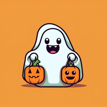 A funny ghosts on halloween celebration in a cemetery at night in cute cartoon style. Halloween by AI generated photo