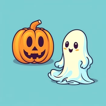 A funny ghosts on halloween celebration in a cemetery at night in cute cartoon style. Halloween by AI generated photo