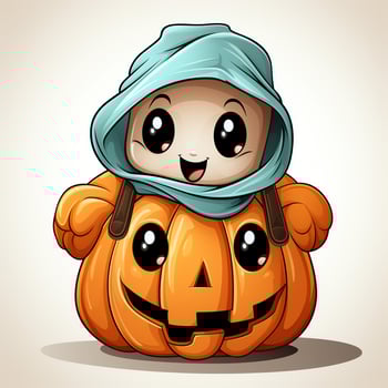 A funny ghosts on halloween celebration in a cemetery at night in cute cartoon style. Halloween by AI generated photo
