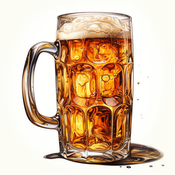 A glass of cold fresh beer with cap of foam. Splash of foam with tasty american beer. Beer day concept by AI Generated photo