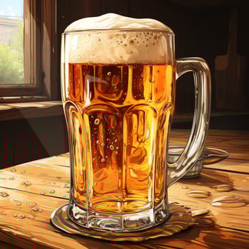 A glass of cold fresh beer with cap of foam. Splash of foam with tasty american beer. Beer day concept by AI Generated photo