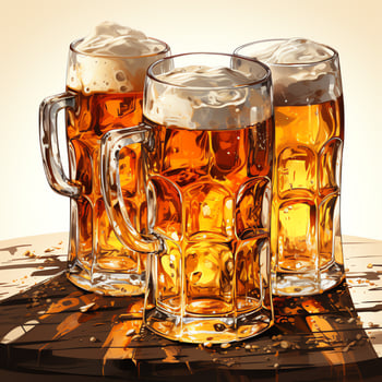 A glass of cold fresh beer with cap of foam. Splash of foam with tasty american beer. Beer day concept by AI Generated photo