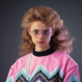 Generative AI, teen portrait in style 90s or 80s, retro fashion, vintage colors photo